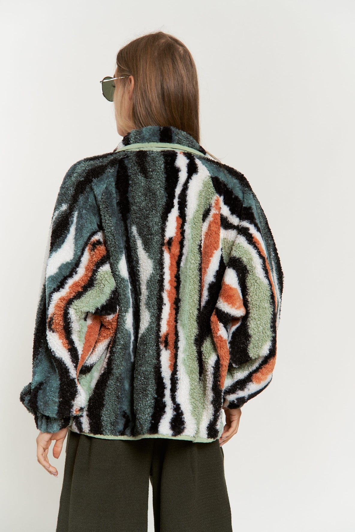 Fuzzy Multi Color Textured Zipper Pocket Jacket