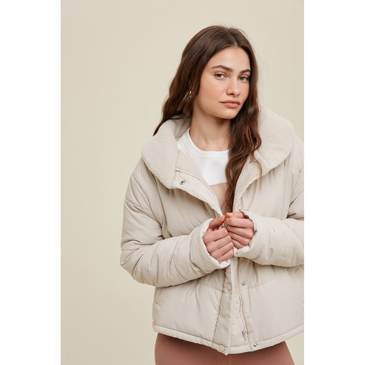 Padded Jacket With Sherpa Collar Detail