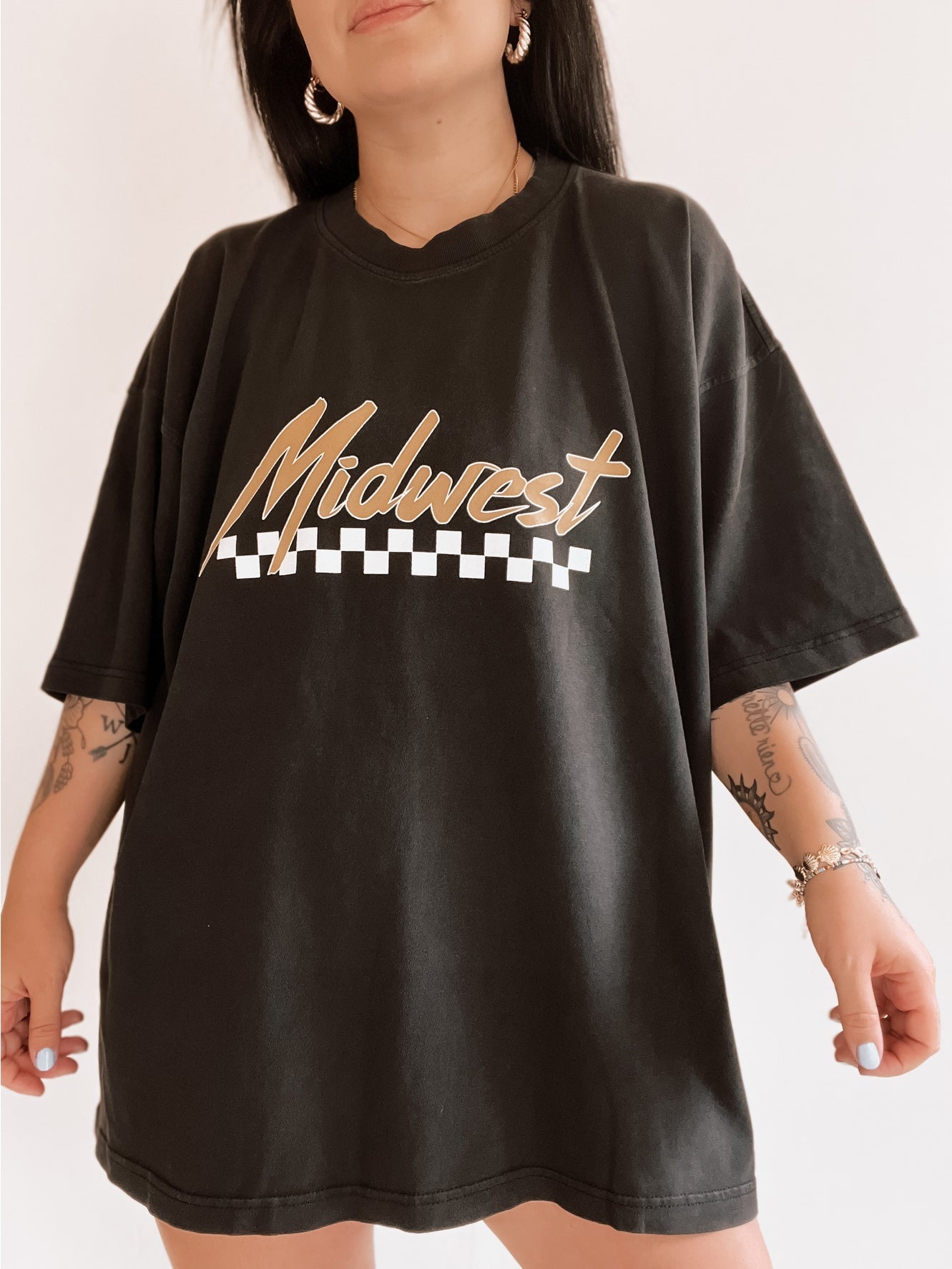 Midwest Checkered Grunge Boho Womens Graphic Tee