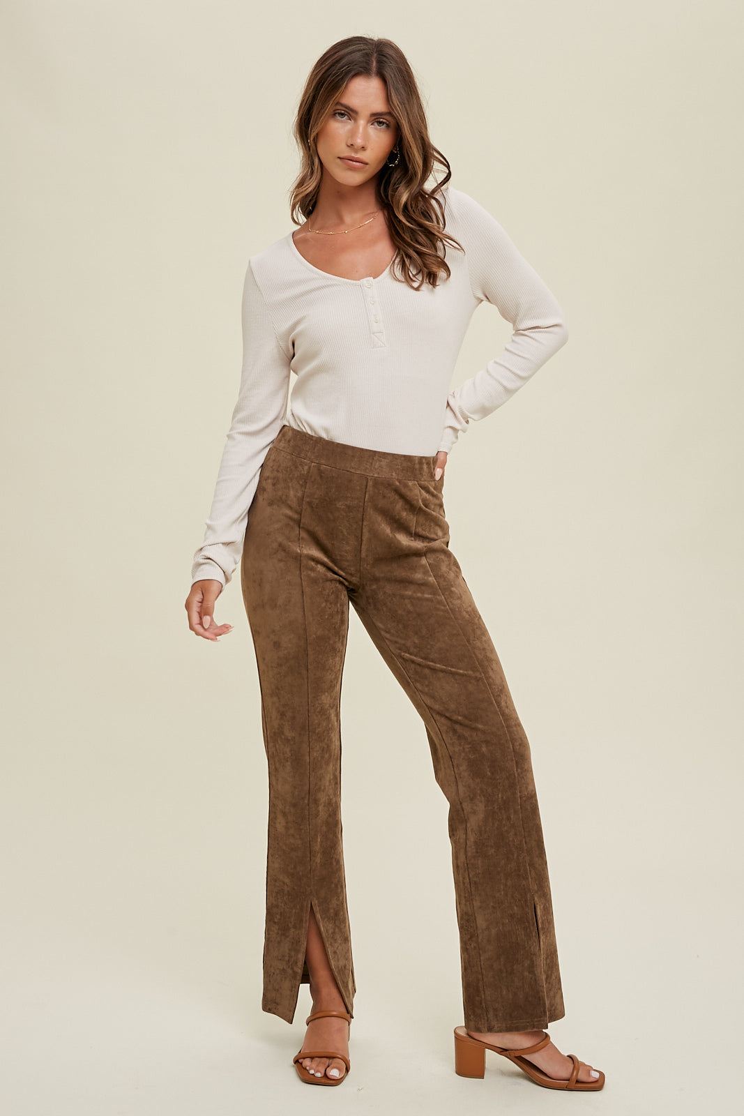 SUEDE PANTS WITH FRONT SLIT DETAIL