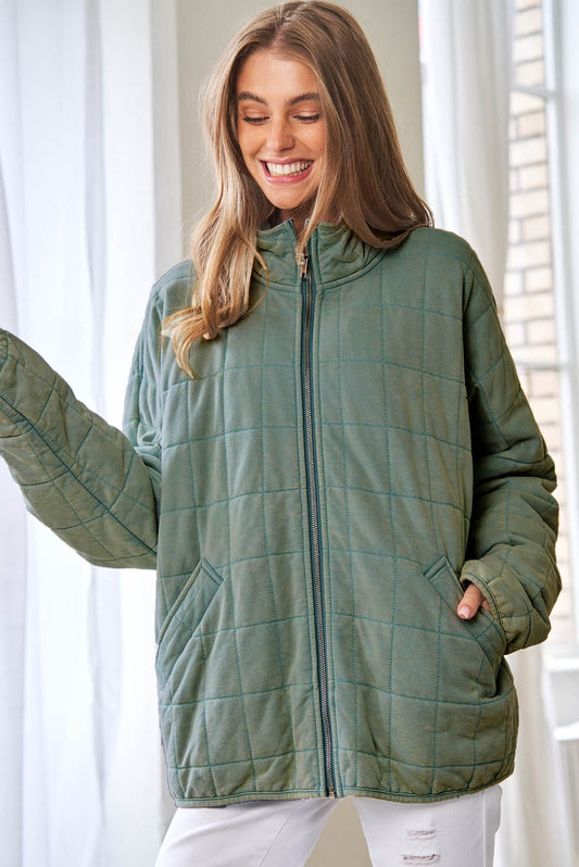 Washed Soft Compy Quilting Zip Closure Jacket